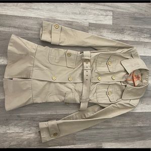 Tory Burch women’s tan peacoat trench coat Rare 8